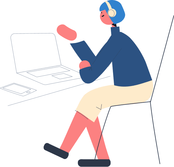 Illustration of person standing with their dog, who is looking up from a ball on the ground